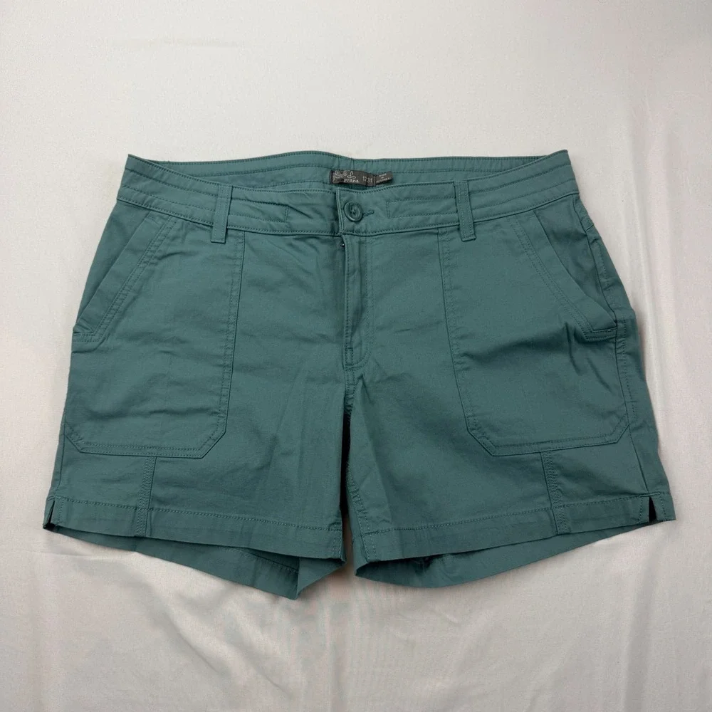 prAna Shorts Women 12/31 Teal Organic Cotton Stretch Outdoor Hiking Patch Pocket